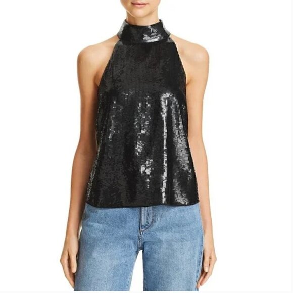 Joie Lei Lei Black Sequin Halter Top NWT - Picture 1 of 10